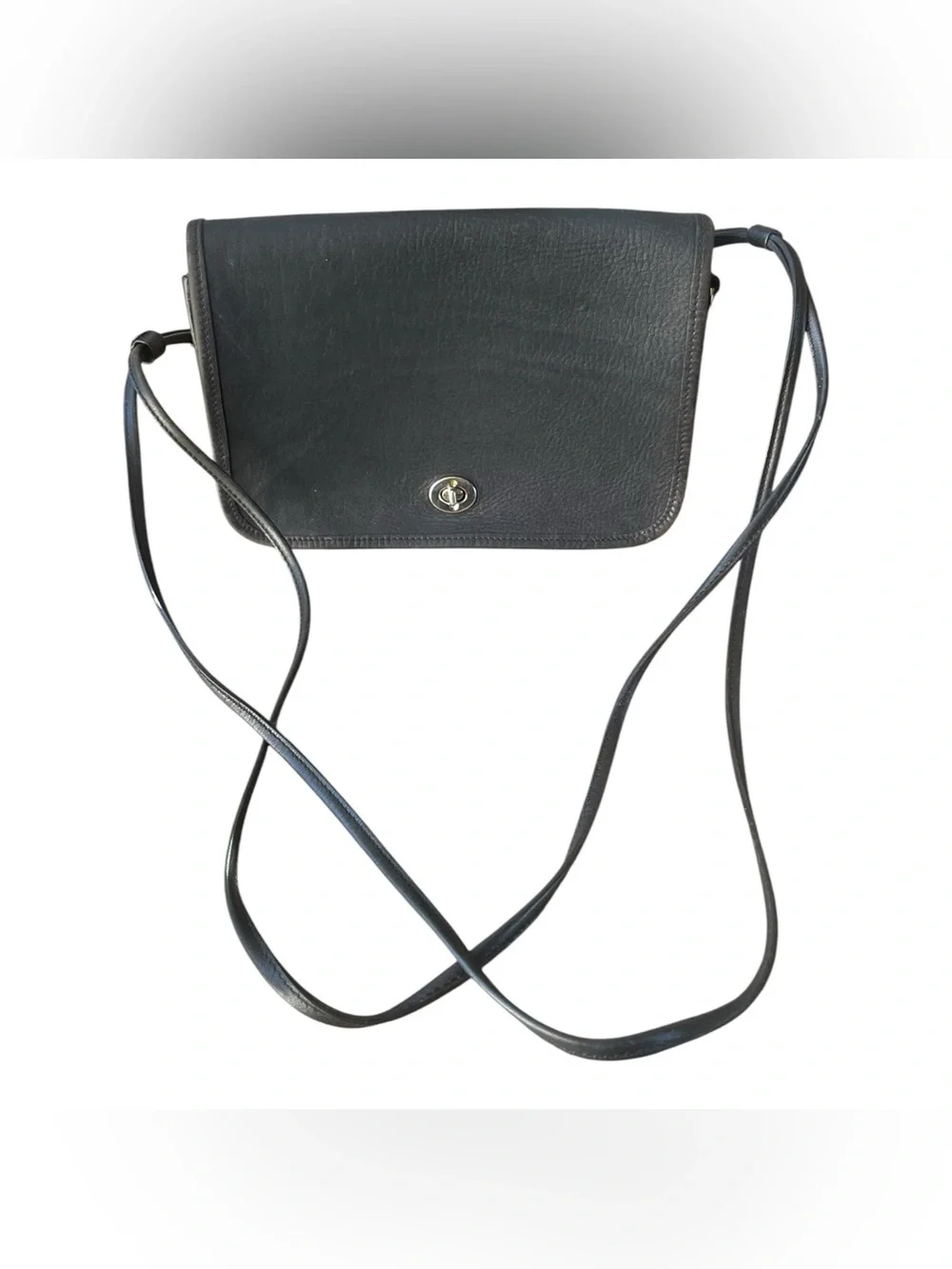 Vintage Style Black Leather Turnlock Crossbody Bag